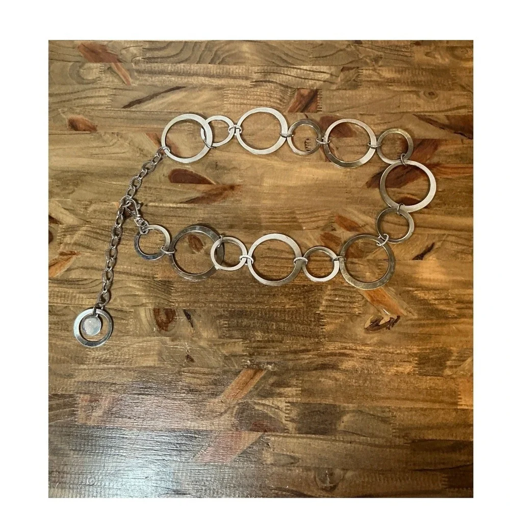 Chain Belt Women OS Silver Interlocking Ring Adjustable Y2K Boho